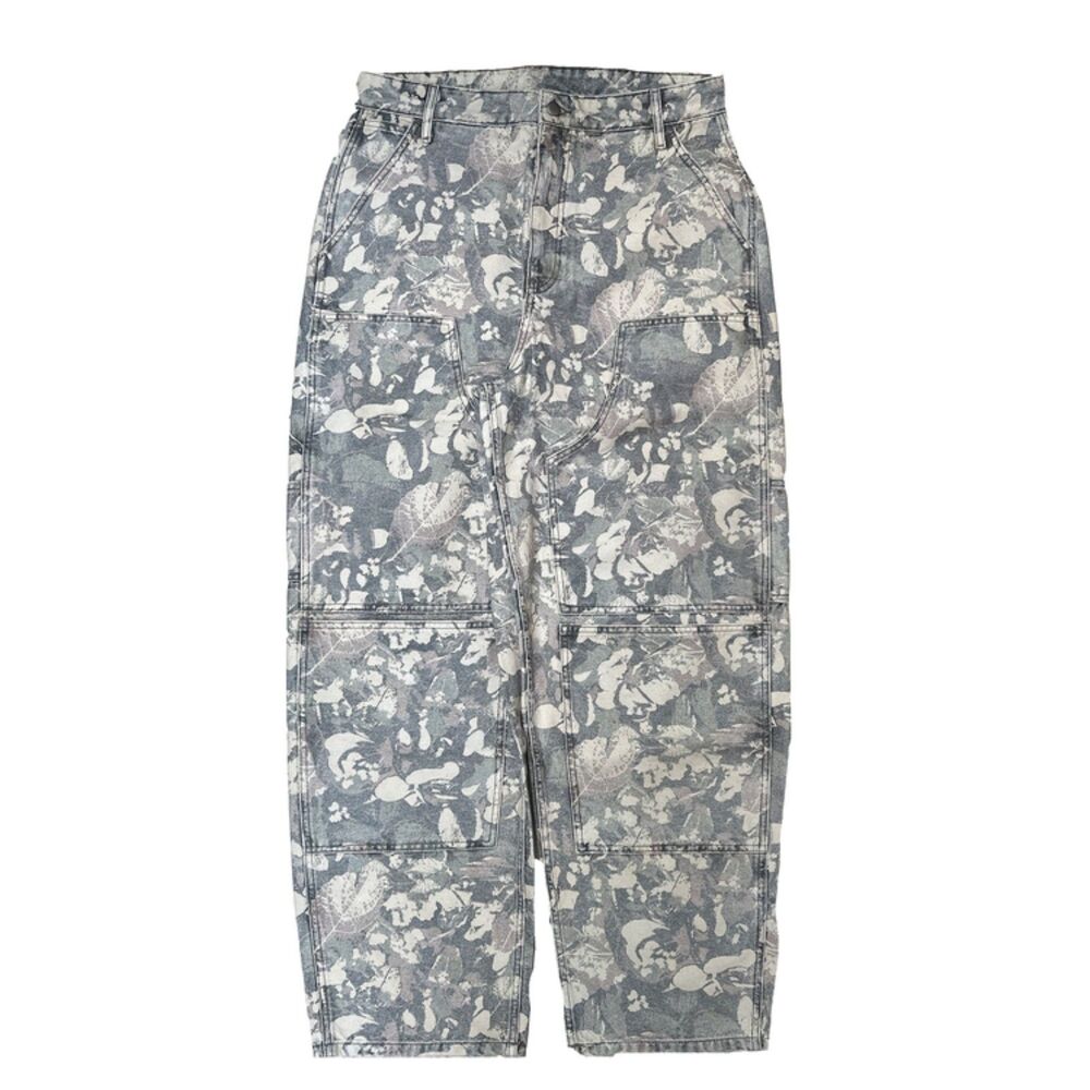 Zara Floral Camo Double Knee Pants Men 31x30 Cotton Canvas Utility Cargo